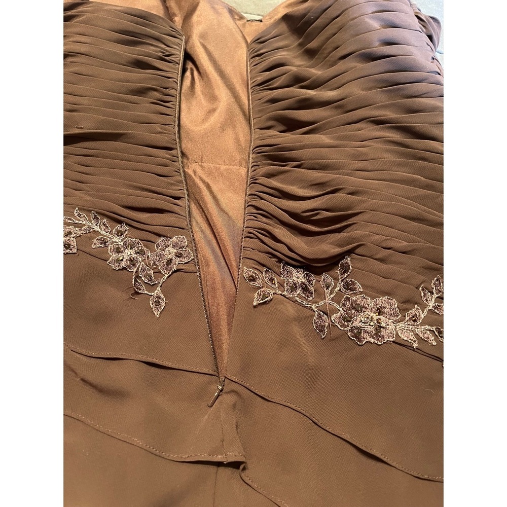Y2K Whimsigoth Bling Strapless Brown Satin Asymmetrical Formal Gown Prom Dress - Picture 6 of 9